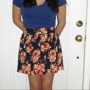 Forever 21 Navy Blue and Pink Floral Skirt